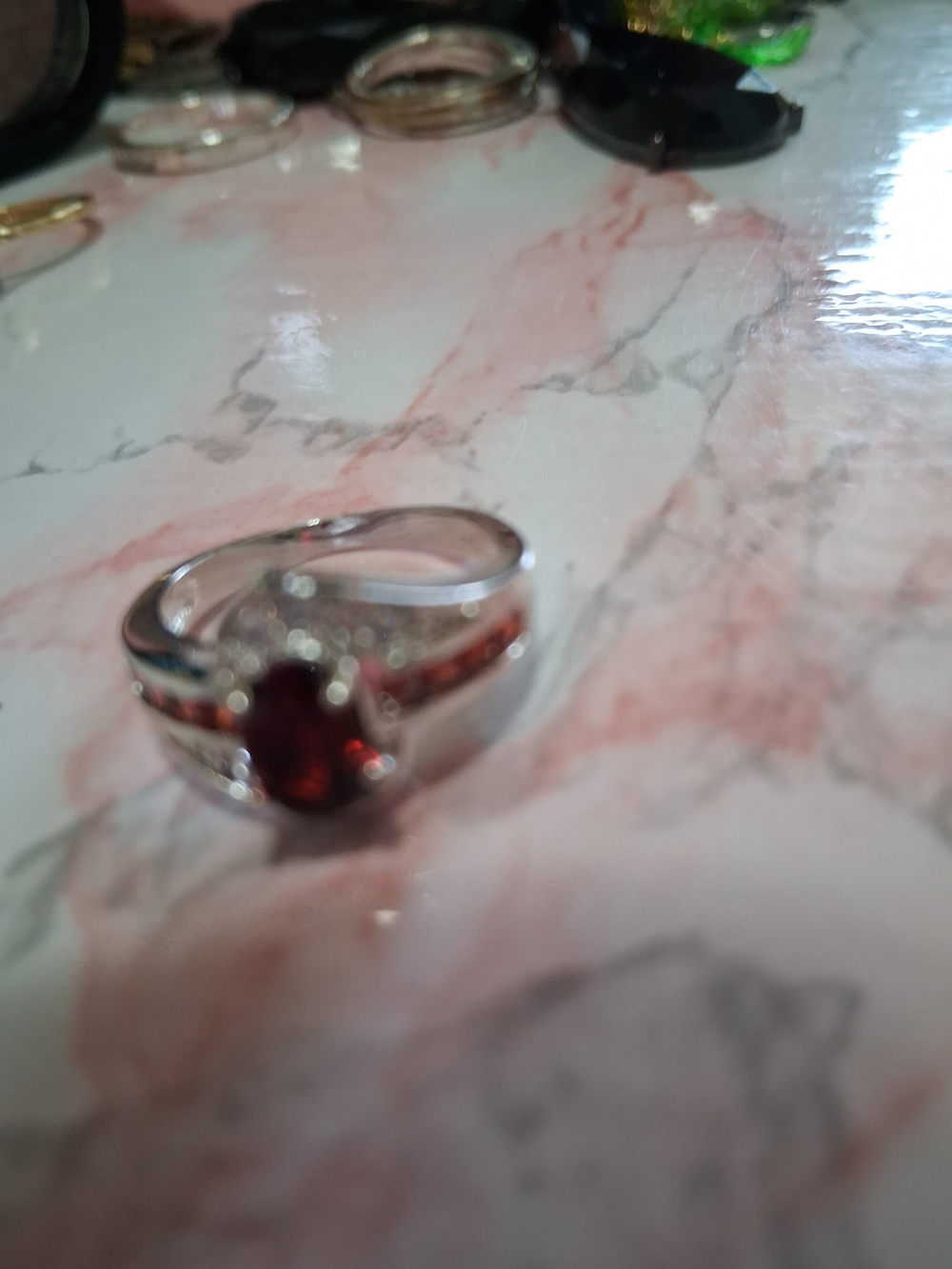Silver Ring with Red Gemstone - Elegant Women's Jewelry